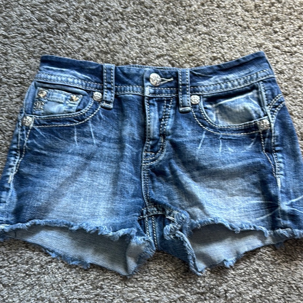 Miss Me Blue Jean Shorts Distressed Raw Hem